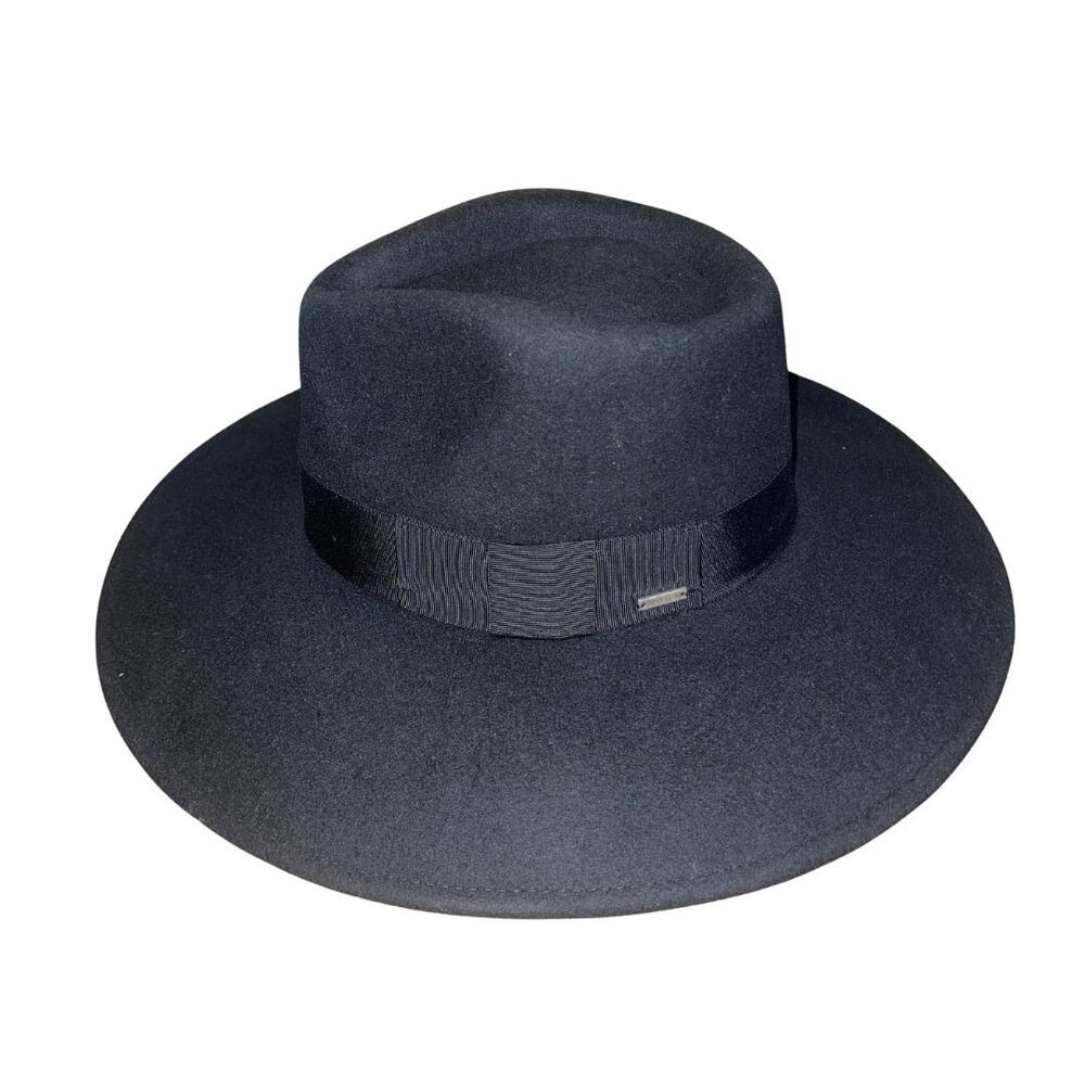Brixton Joanna Black Felt Fedora Hat Ribbon Band NWT SZ Medium Australian Wool